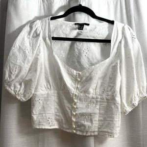 Eyelet puff sleeve top